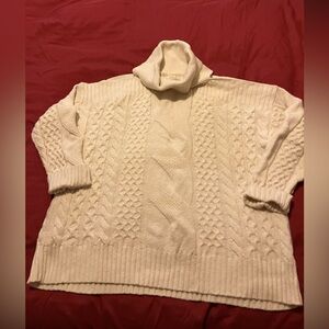 Anthropologie Cream Cable Knit Turtleneck Sweater